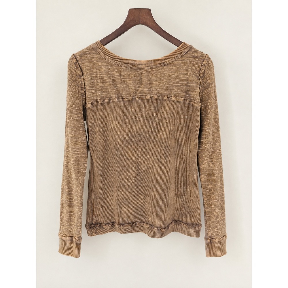 We The Free Free People Mineral Wash Ribbed Henley Pullover Top Small Boho Brown - Picture 2 of 3